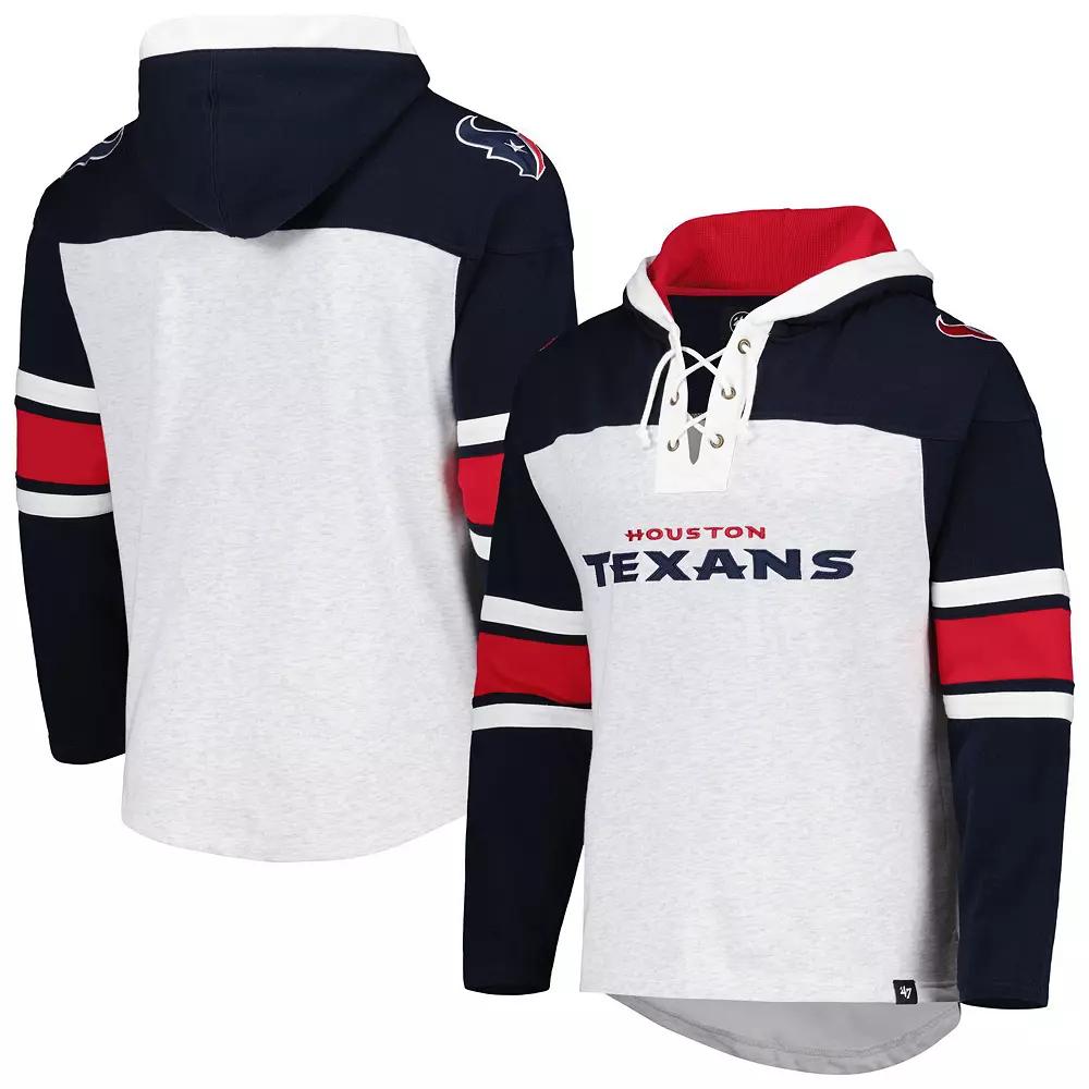 Men's '47 Houston Texans Heather Gray Gridiron Lace-Up Pullover Hoodie, Size: 2XL, Grey Product Image