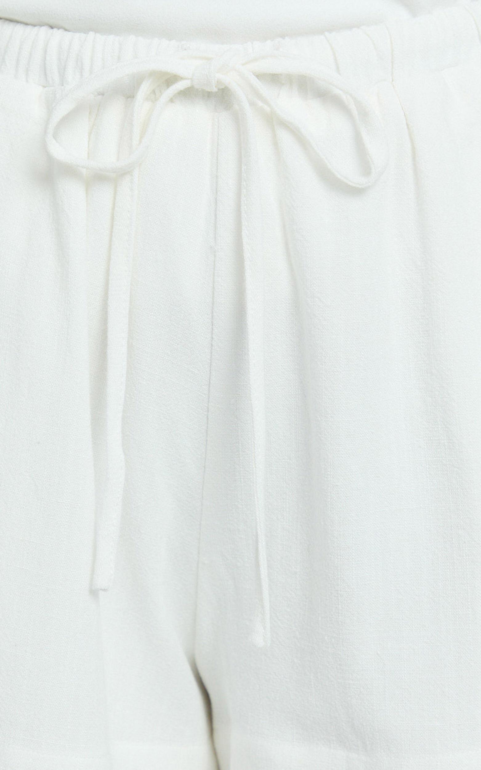 Olivia Shorts - Drawstring Relaxed Linen Shorts in White Product Image