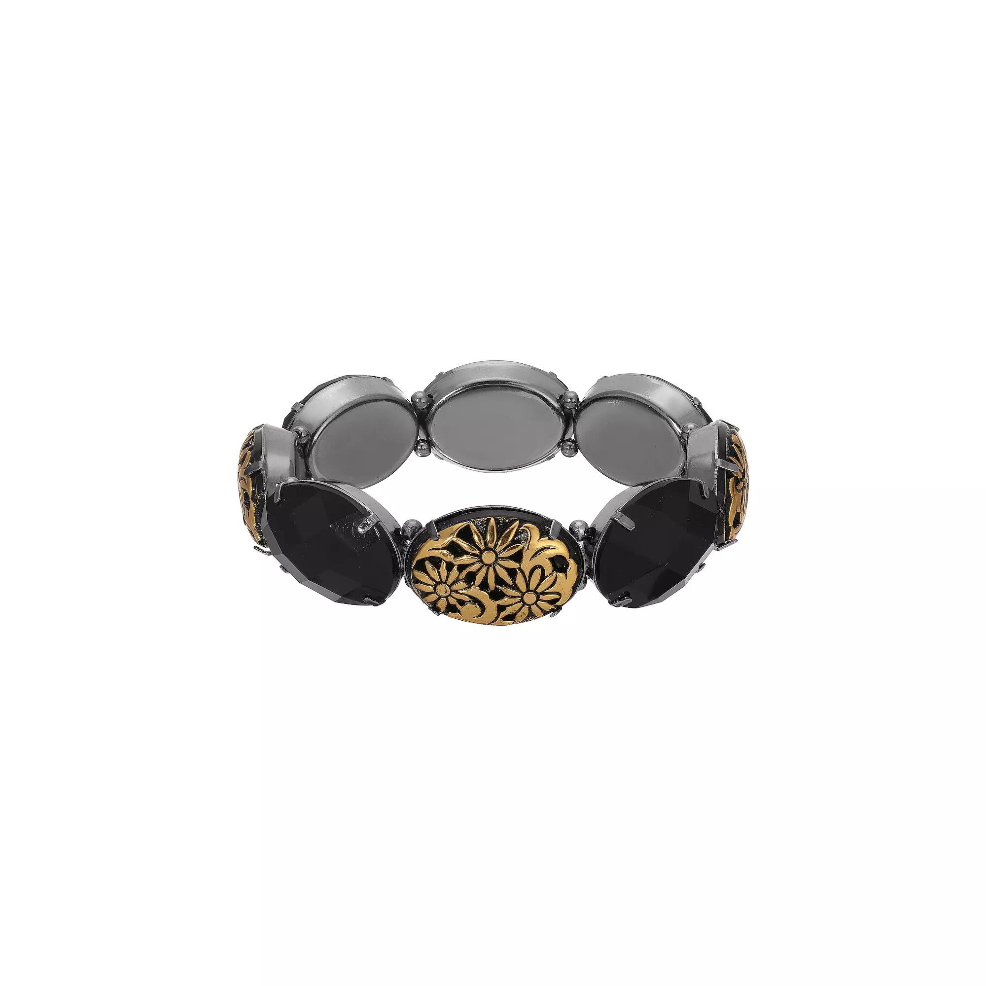 1928 Round Faceted Acrylic Stretch Bracelet, Womens, Black Product Image