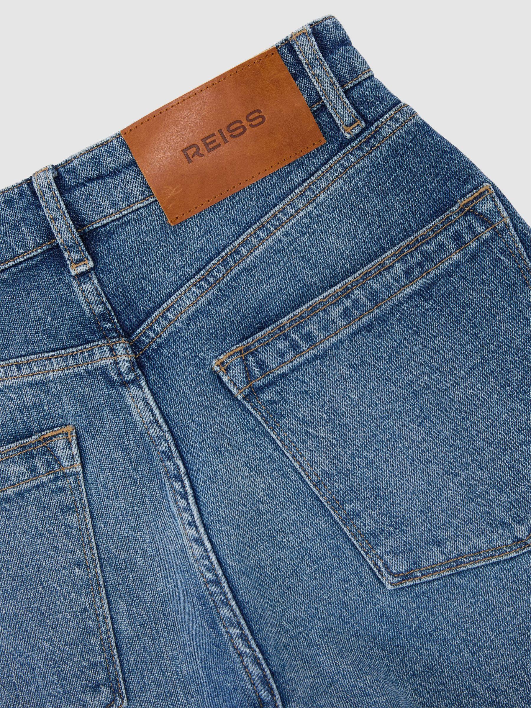 Petite Slim Straight-Leg Jeans in Mid Blue Product Image