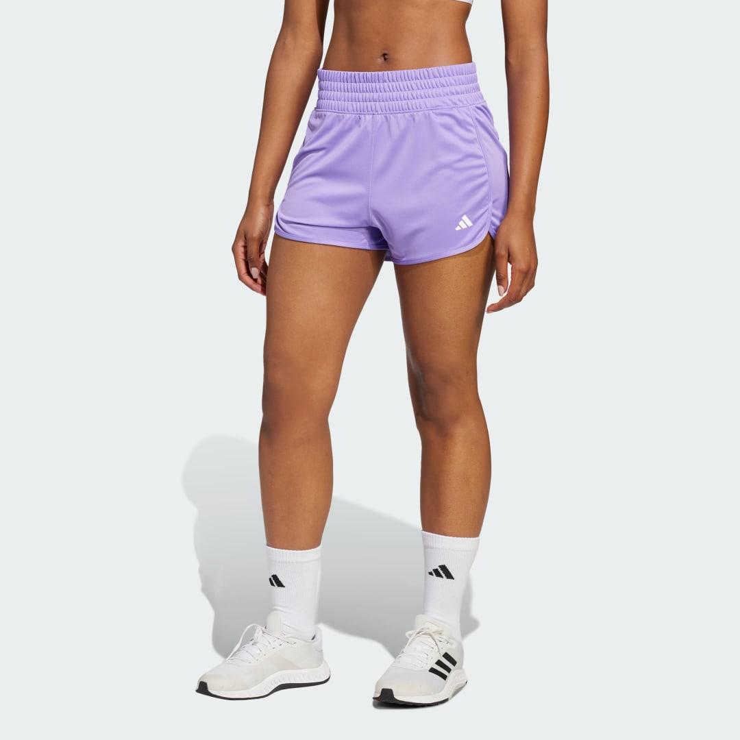 adidas Pacer Essentials Knit High-Rise Shorts Bliss Lilac S 3 Womens Product Image