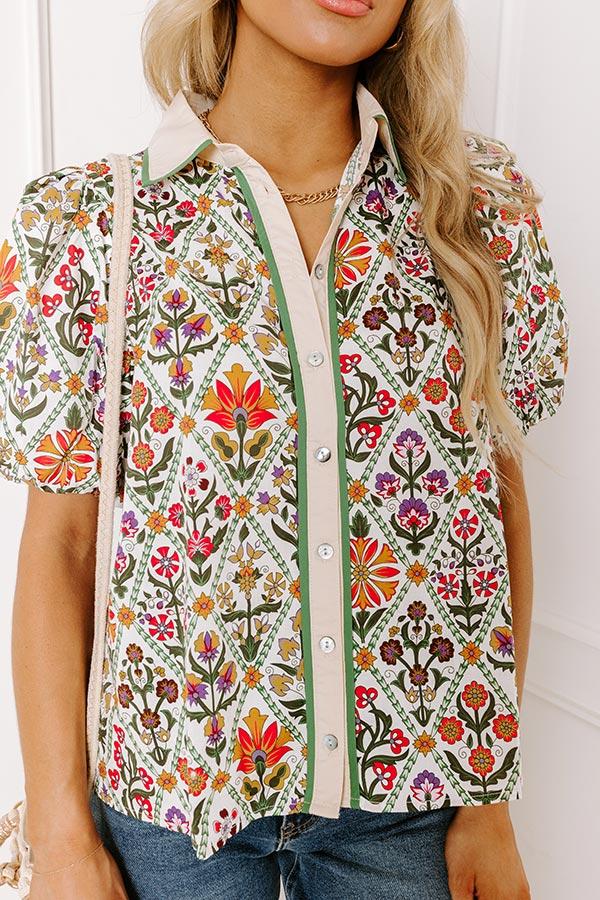 Terrace Views Floral Button Up in Cream Product Image