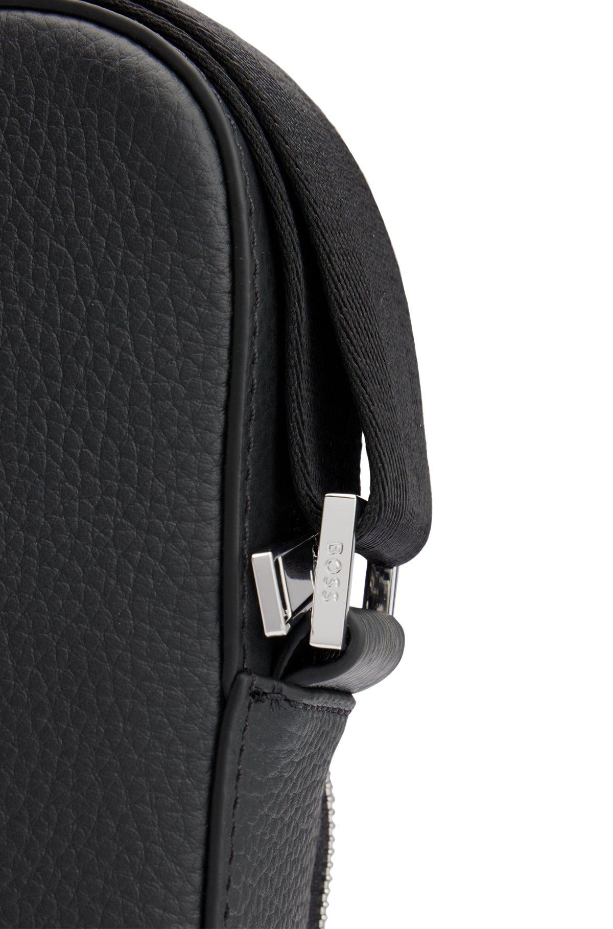 BOSS - Reporter bag in grained Italian leather with embossed logo - Black Product Image