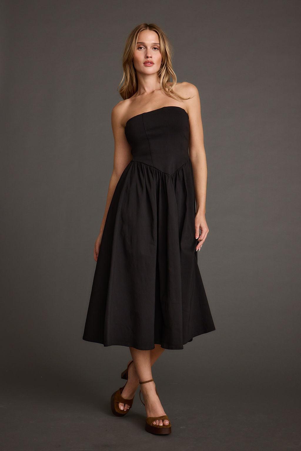 Blaire Strapless Drop Waist Midi Dress Product Image