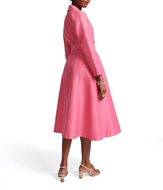 FRANCES VALENTINE Lucille Dupion Notch Lapel Bracelet Sleeve Wrap Midi Dress Product Image