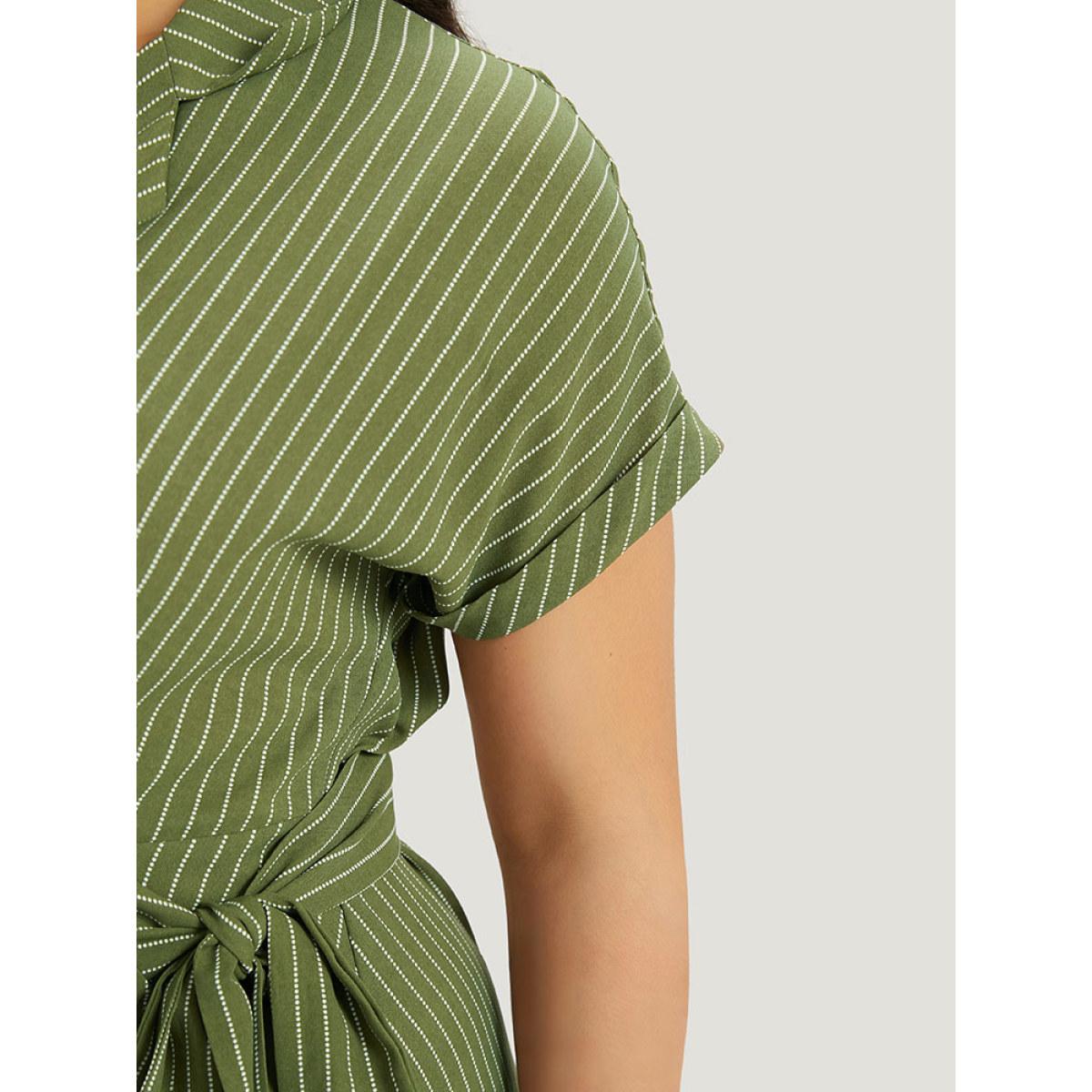 Plus Size Suit Collar Ruffles Pocket Button Up Ties Batwing Sleeve Dress Moss Women Office Button Suit Collar Short sleeve Curvy Midi Dress BloomChic 10/M Product Image