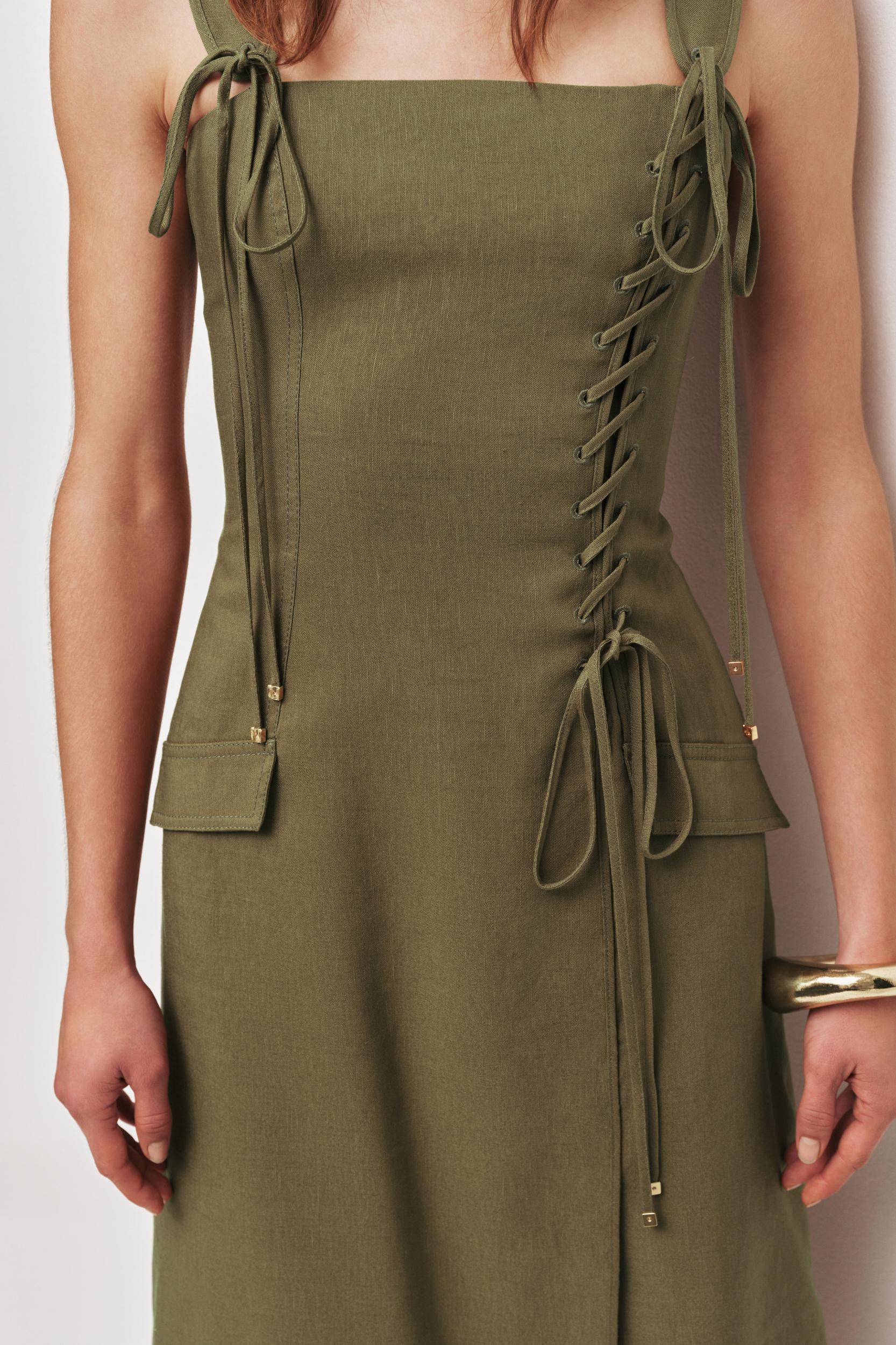 Solene Midi Dress-KHAKI / 4 Product Image