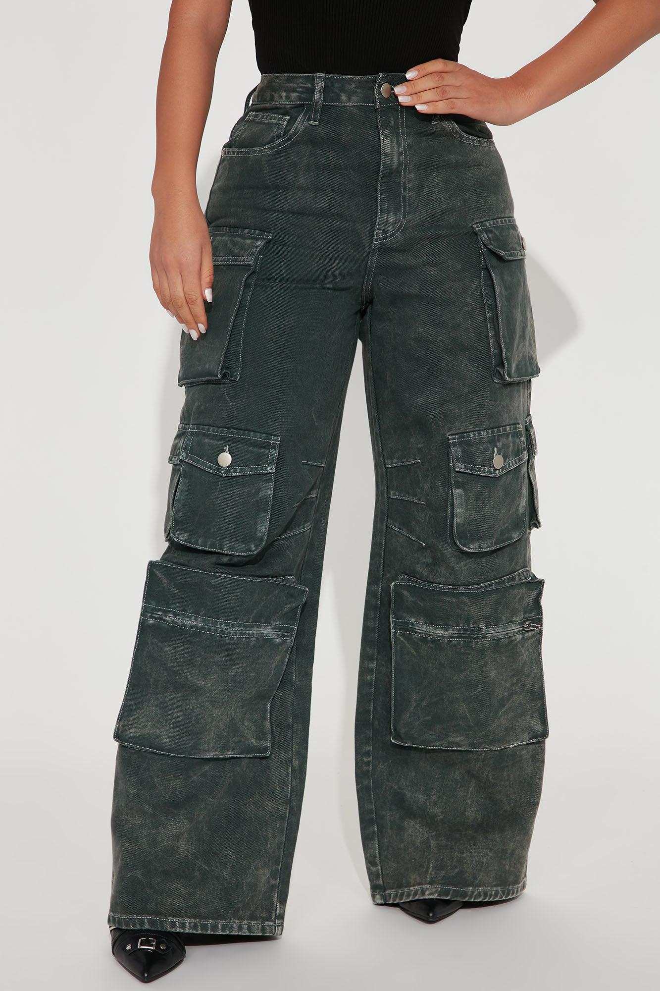 Petite Lily High Rise Cargo Jeans - Green Product Image