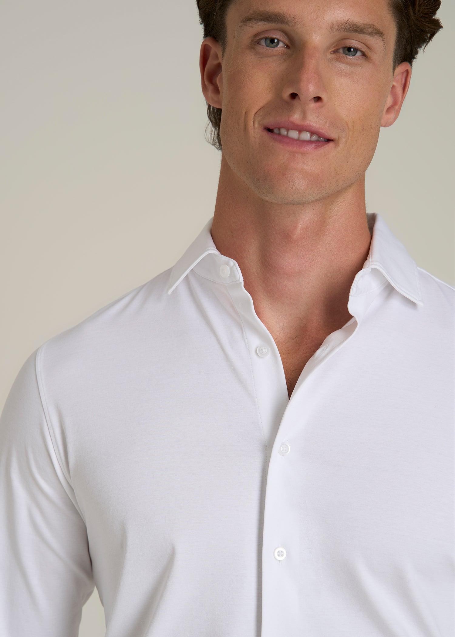 Stretch Jersey Dress Shirt for Tall Men in Optic White Male Product Image
