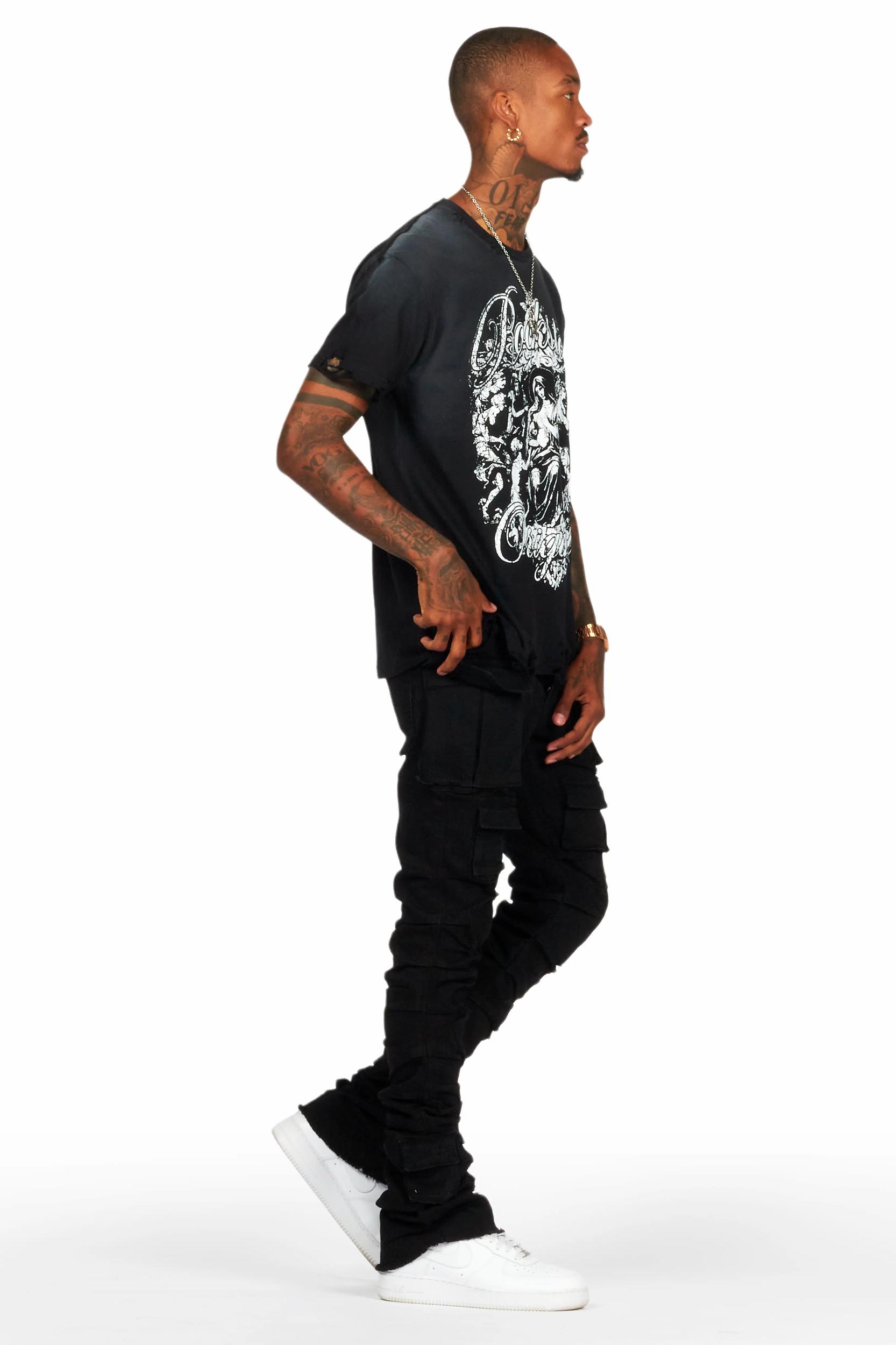 Gentry Black Stacked Flare Jean Male Product Image