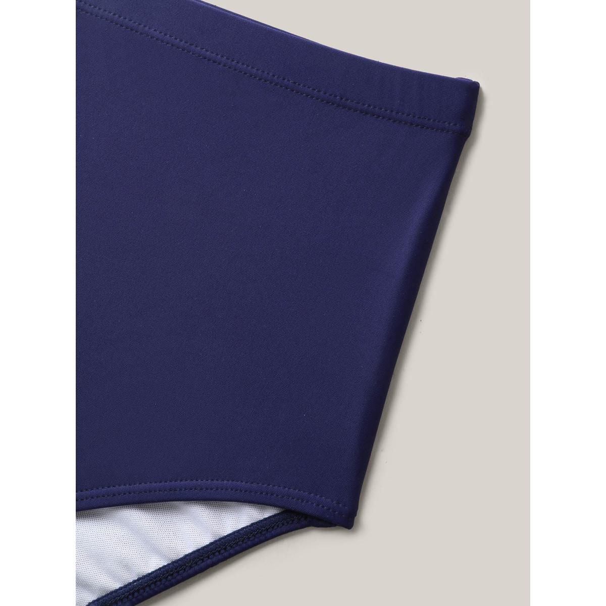 Plus Size Tropical Flower Color Block Swim Dress Women's Swimwear Indigo Resort Bodycon Heart neckline High stretch Curve Swim Dresses BloomChic 26/4X Product Image