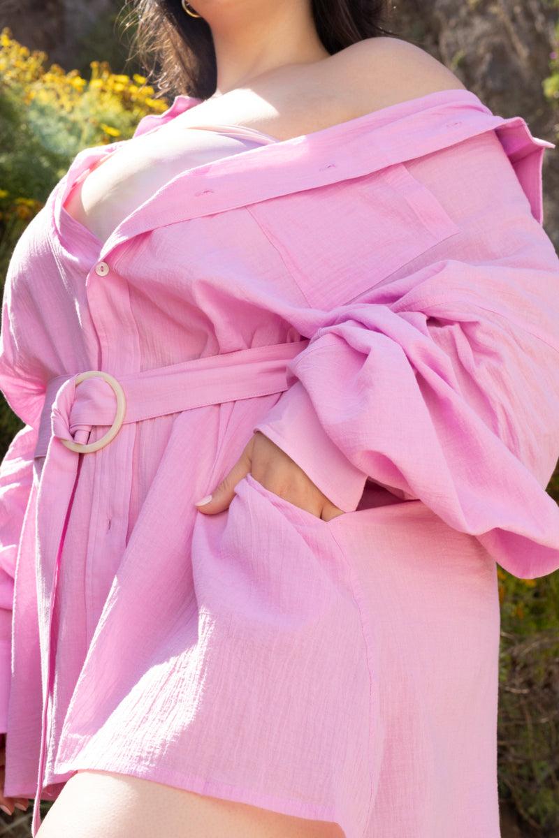 I Need a Vacation Shirt Dress - Pink Lavender Product Image
