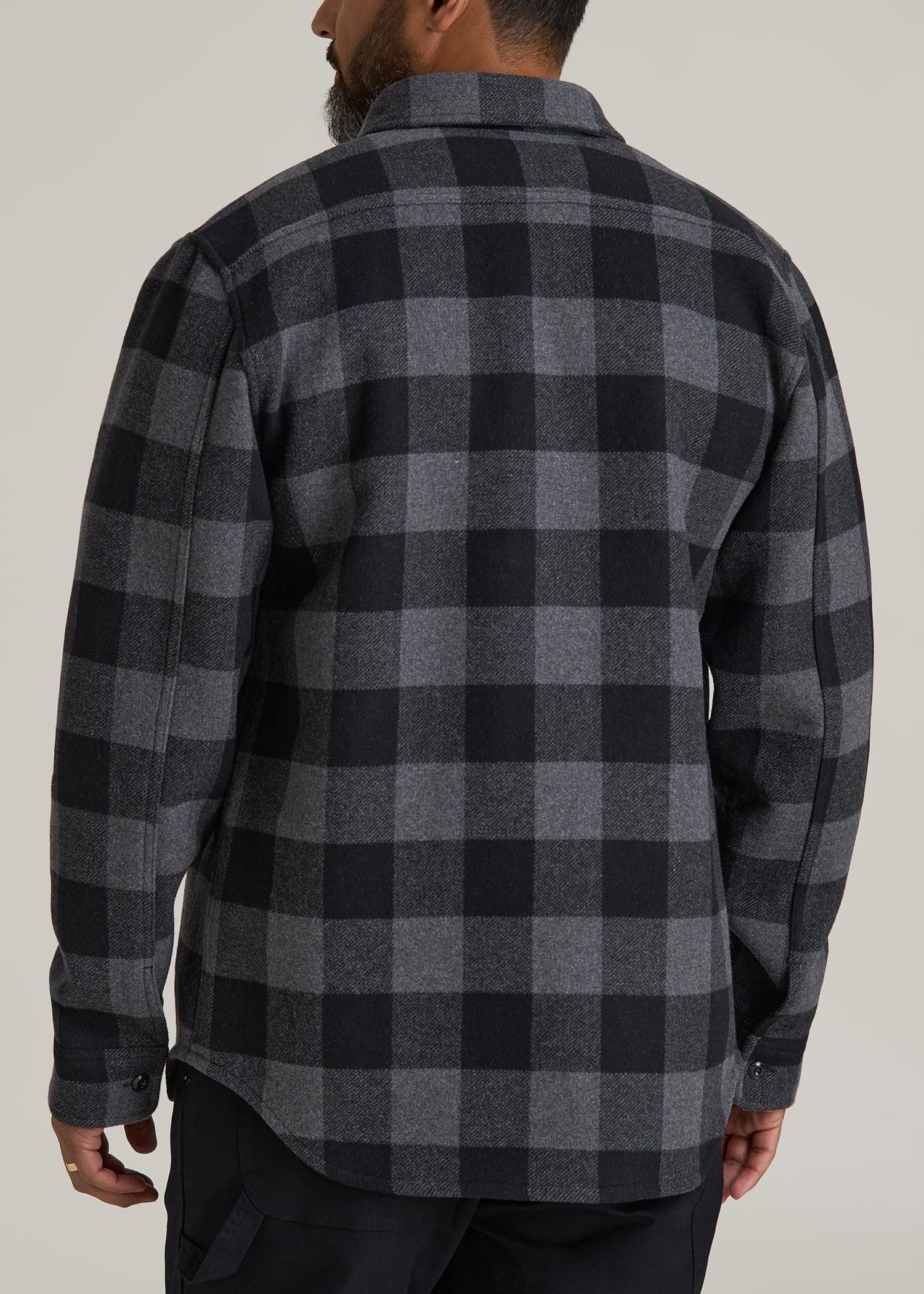 LJ&S Wool Blend Shirt Jacket for Tall Men in Black and Grey Check Male Product Image