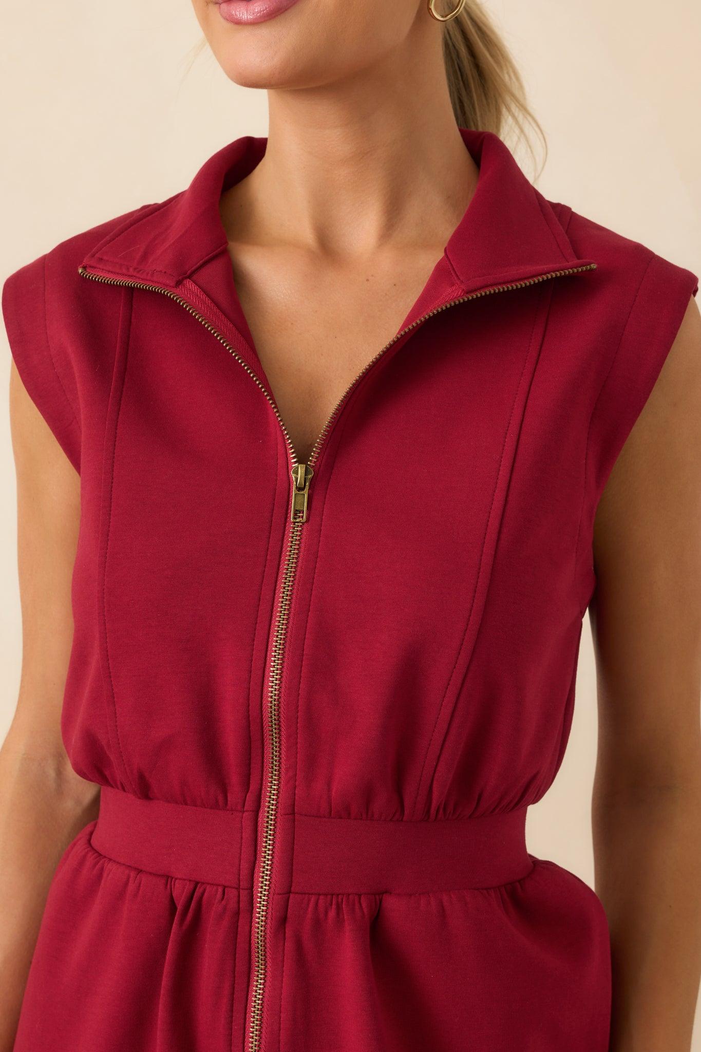 What It's All About Burgundy Cotton Sleeveless Mini Dress Product Image