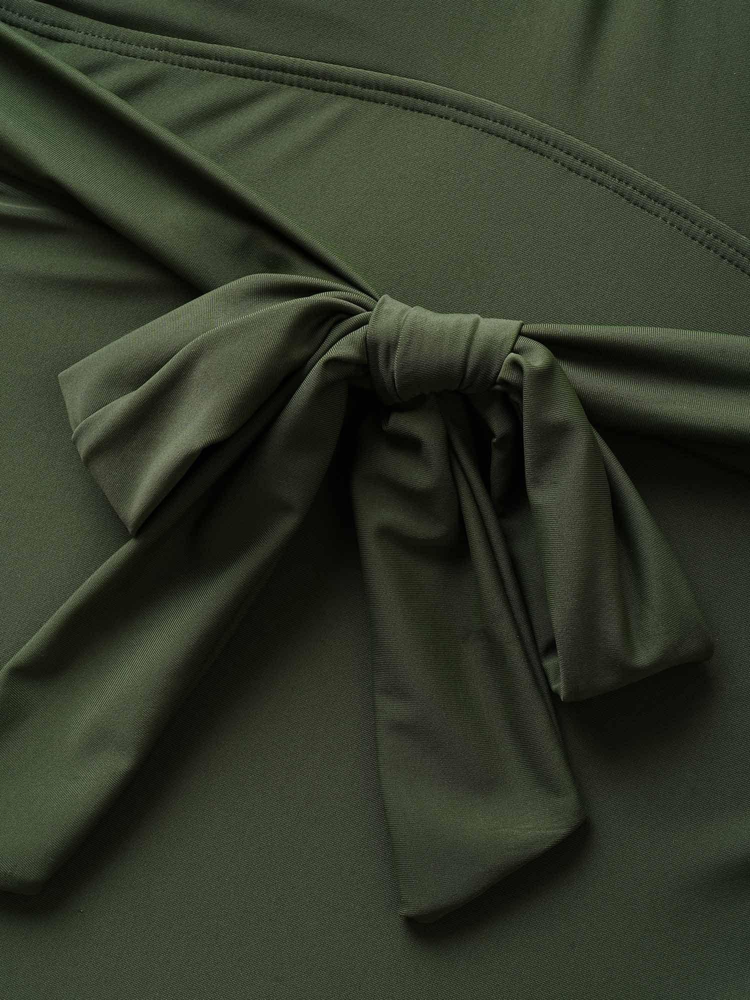 Solid Overlap Collar Ruffle Sleeve One Piece Swimsuit Female Product Image