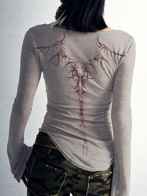 Reversible Print Square Neck Slim Long Sleeve Knit Product Image