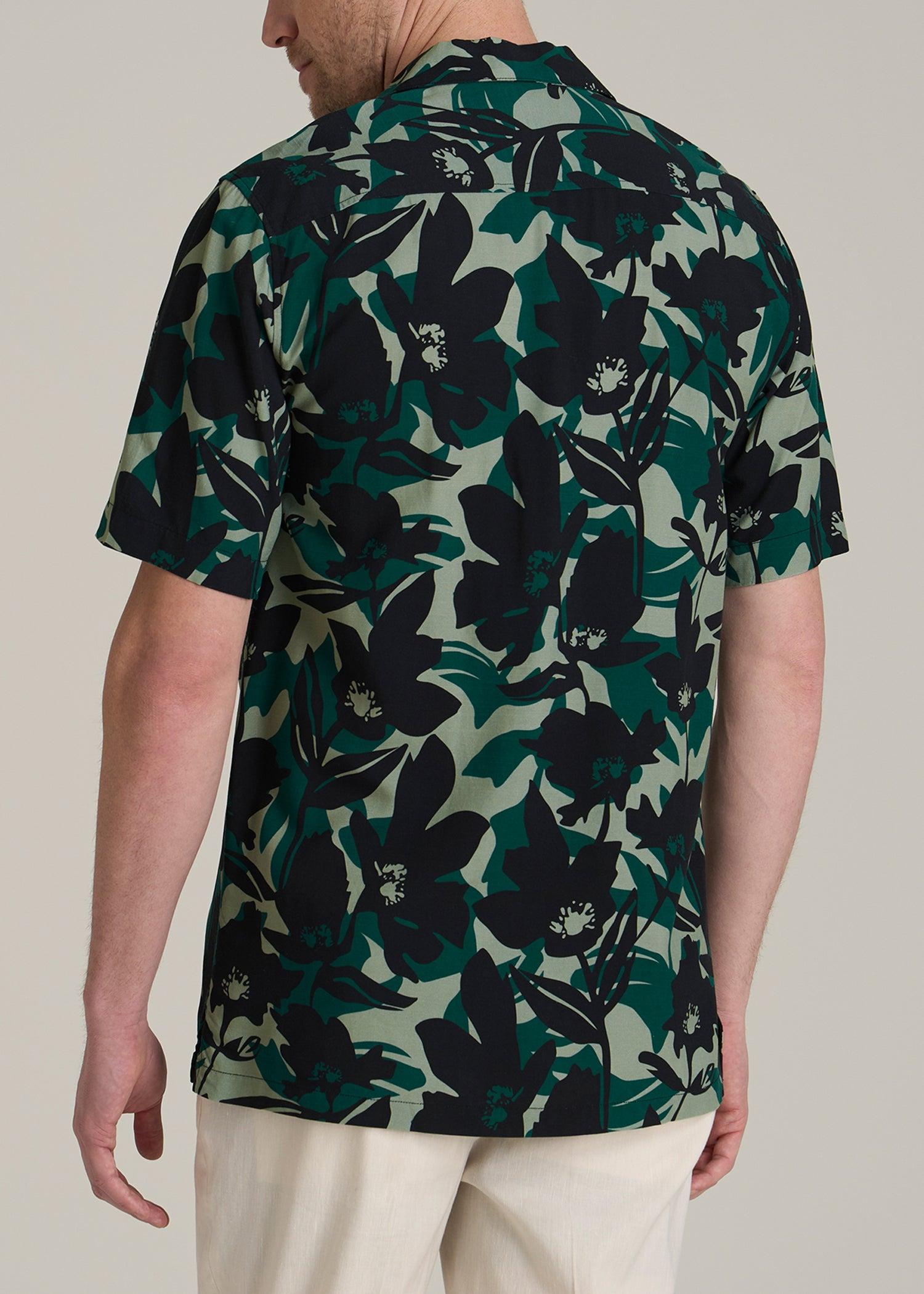 Short Sleeve Resort Shirt for Tall Men in Green and Black Floral Male Product Image