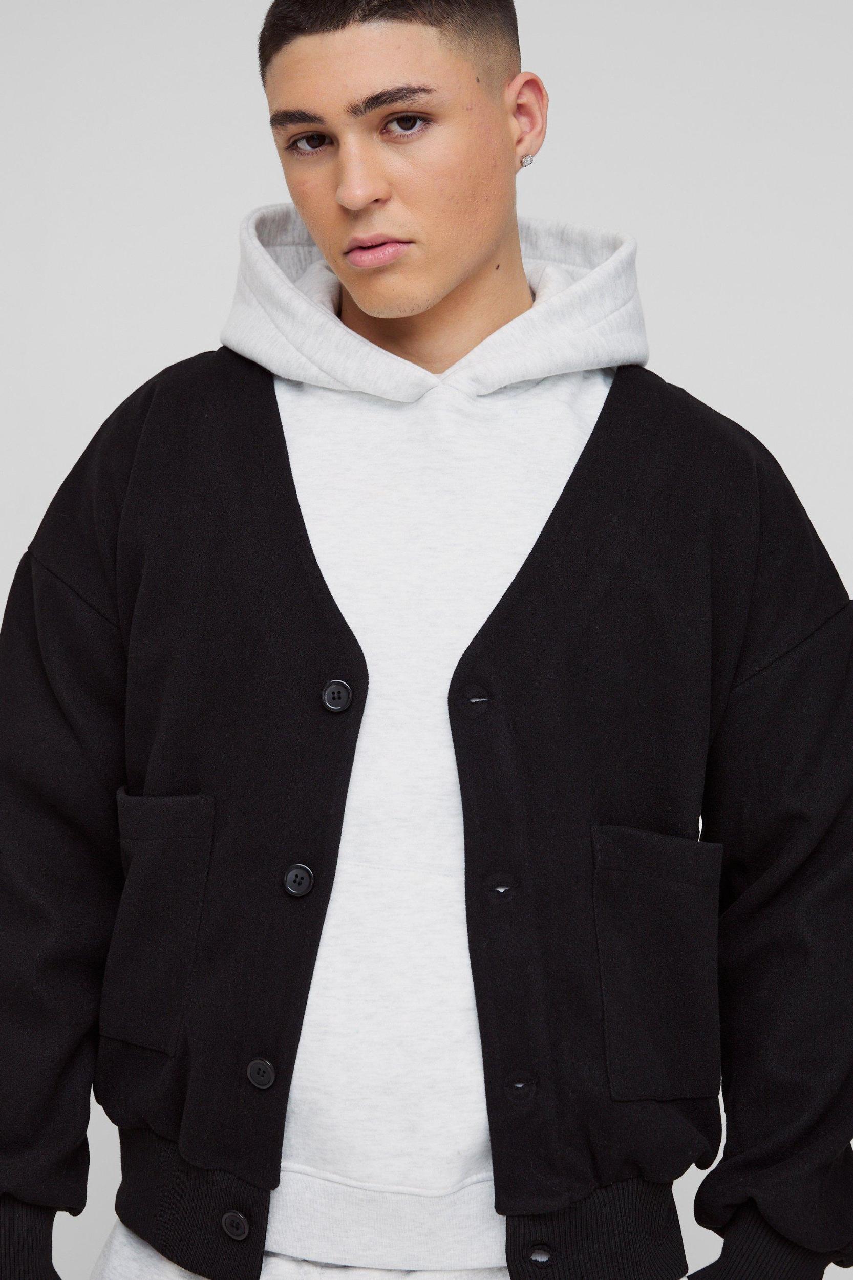 Boxy Open Neck Bomber Jacket | boohooMAN USA Product Image