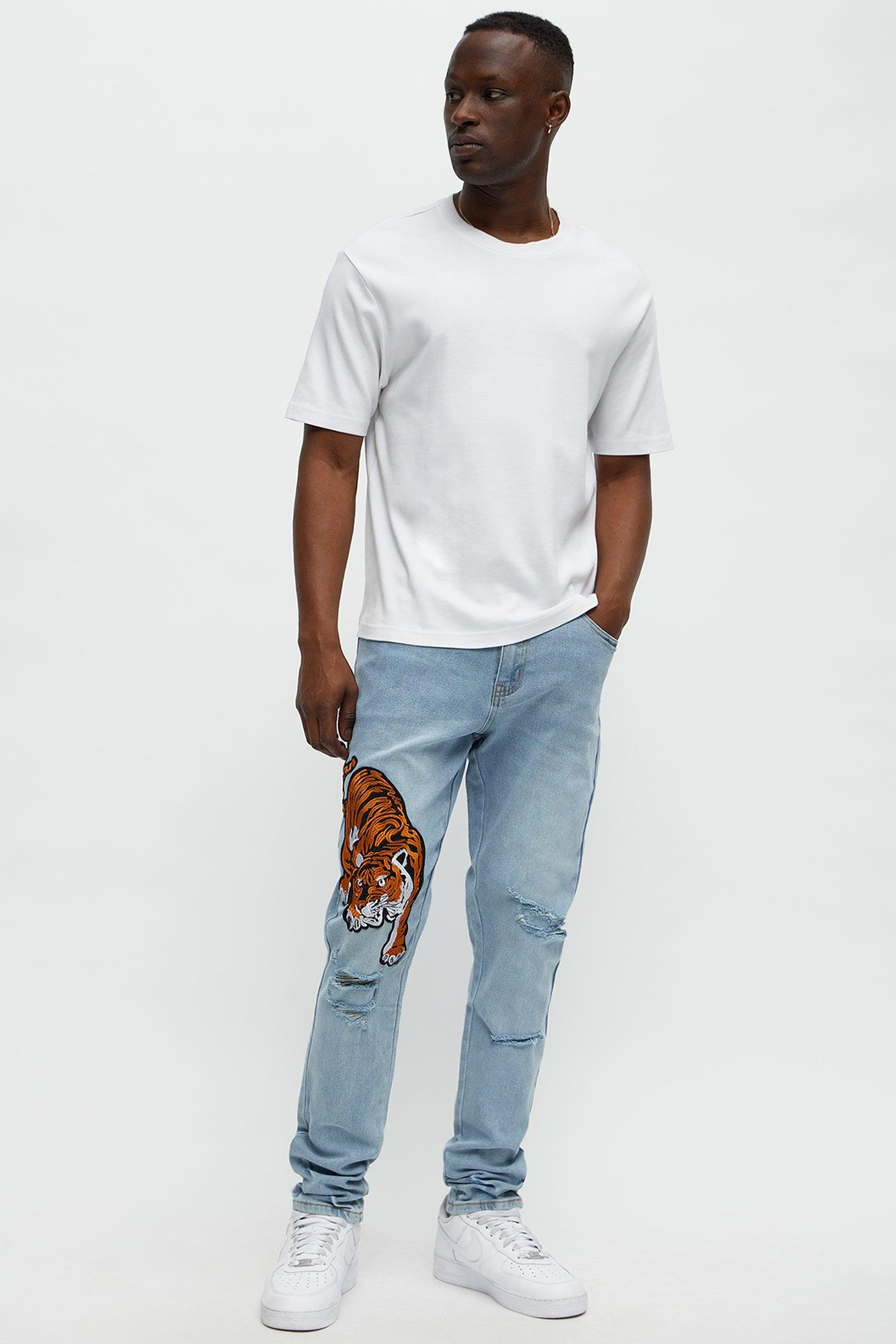 Tiger Patched Distressed Skinny Jeans - Light Wash Product Image