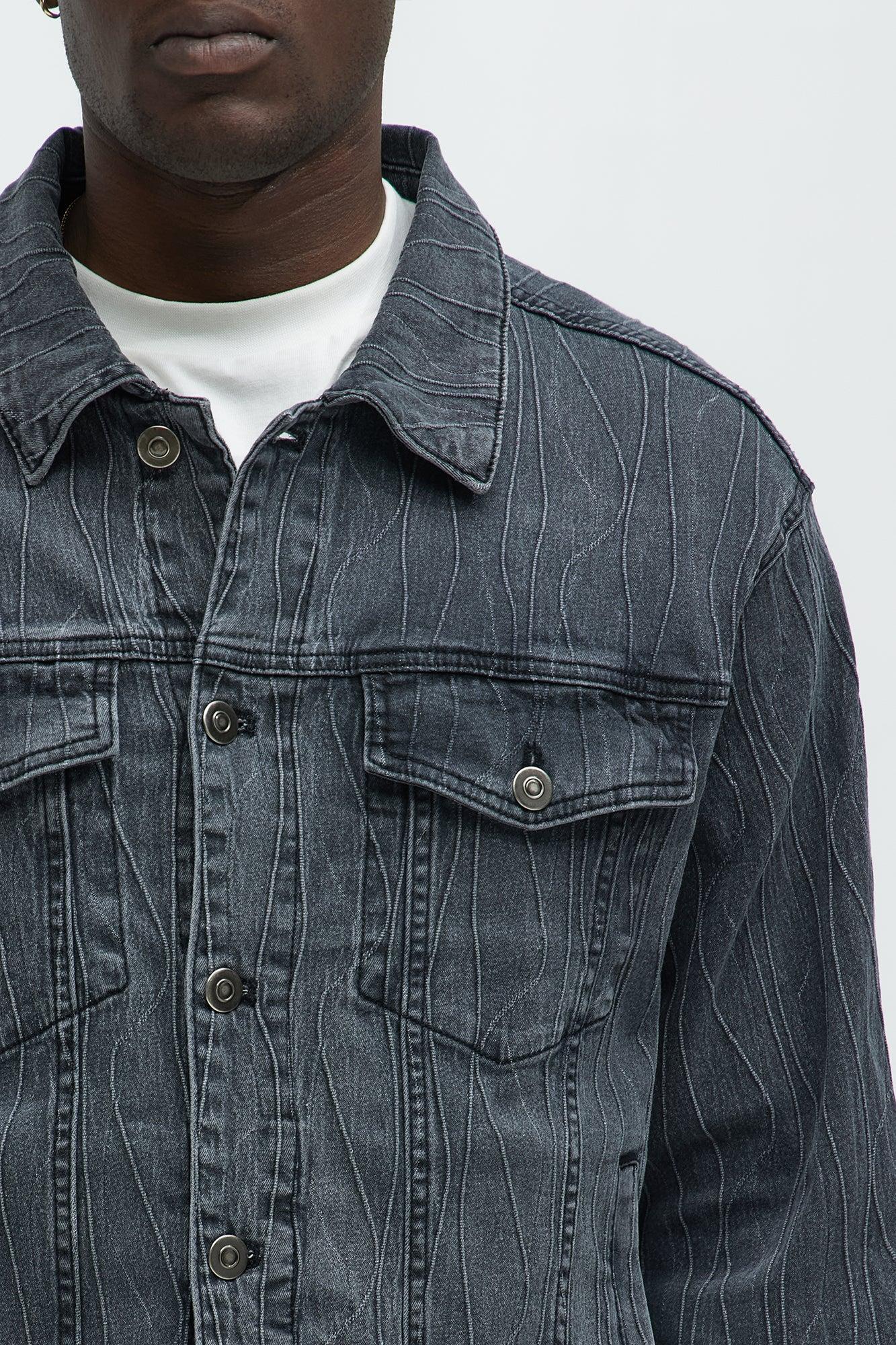 Wavy Jacquard Trucker Denim Jacket - Grey Product Image