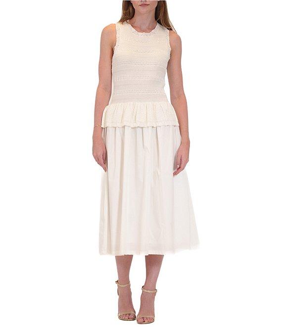 Julia Jordan Crochet Top Sleeveless Mixed Media Fit & Flare Midi Dress Product Image