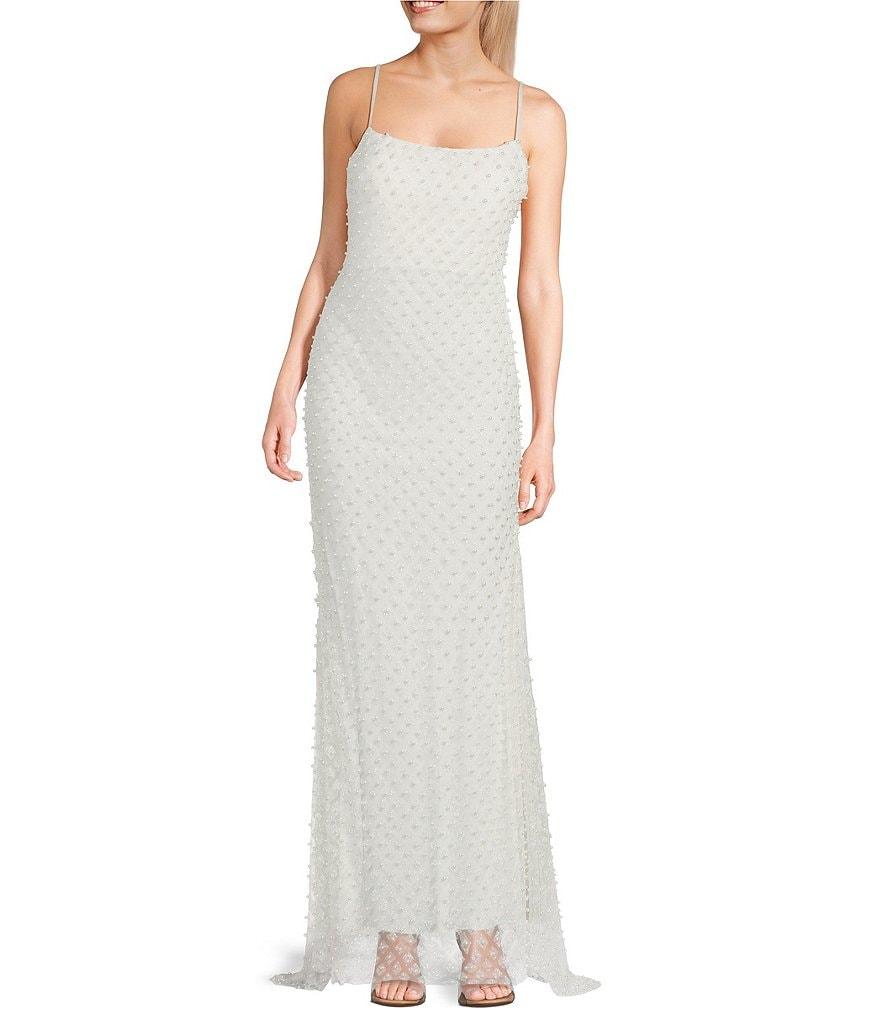 B. Darlin Scoop Neck Bungee Spaghetti Strap Glitter Pearl Skirt Dress Product Image