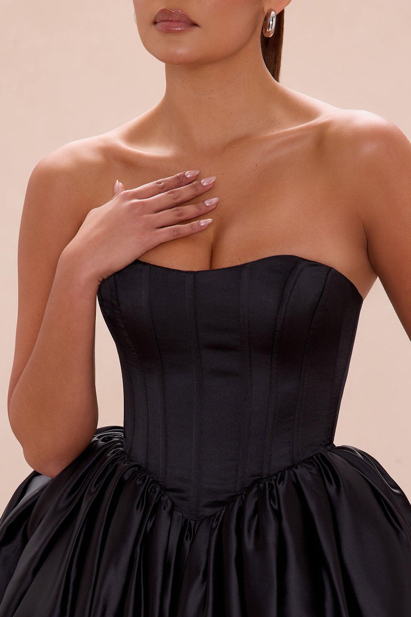 Briella Bubble Satin Mini Dress - Black Female Product Image