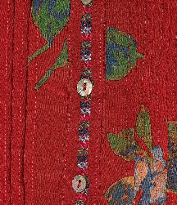 John Mark Embroidered Multi Patch Split V-Neck 3/4 Sleeve Hi-Low Hem Tunic Product Image