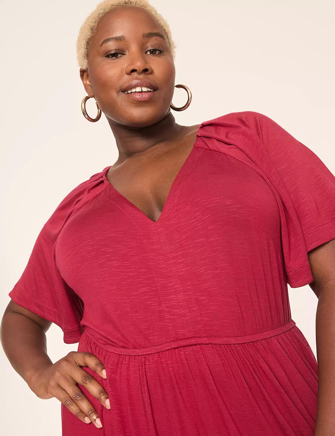 Flutter-Sleeve V-Neck Midi Dress Product Image