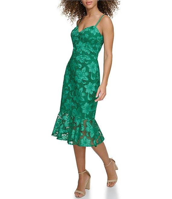 SIENA Lace Sweetheart Neck Sleeveless Flounce Midi Dress Product Image