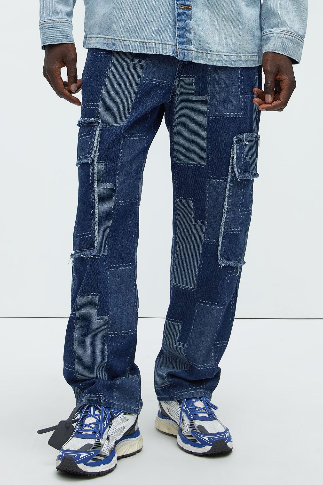 Shibori Patched Straight Jeans - Indigo Product Image