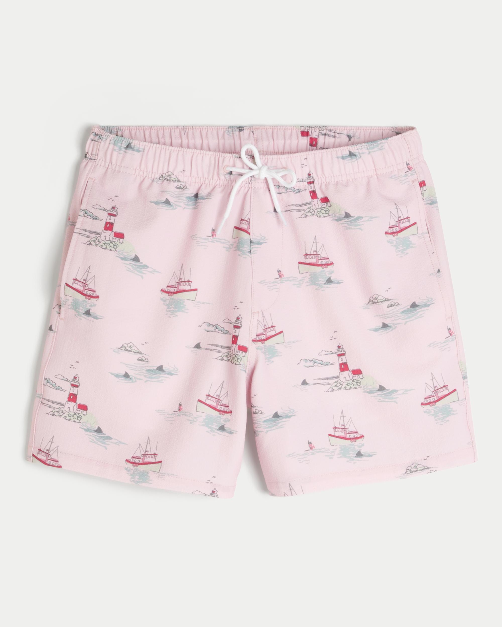 Mid-Thigh Seersucker Volley Swim Trunks Product Image