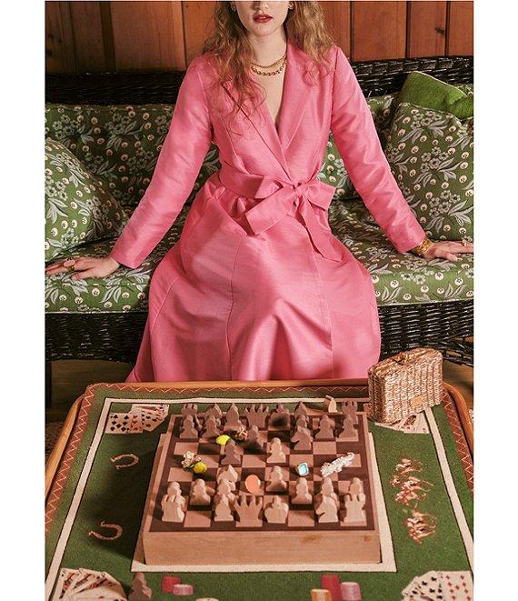 FRANCES VALENTINE Lucille Dupion Notch Lapel Bracelet Sleeve Wrap Midi Dress Product Image