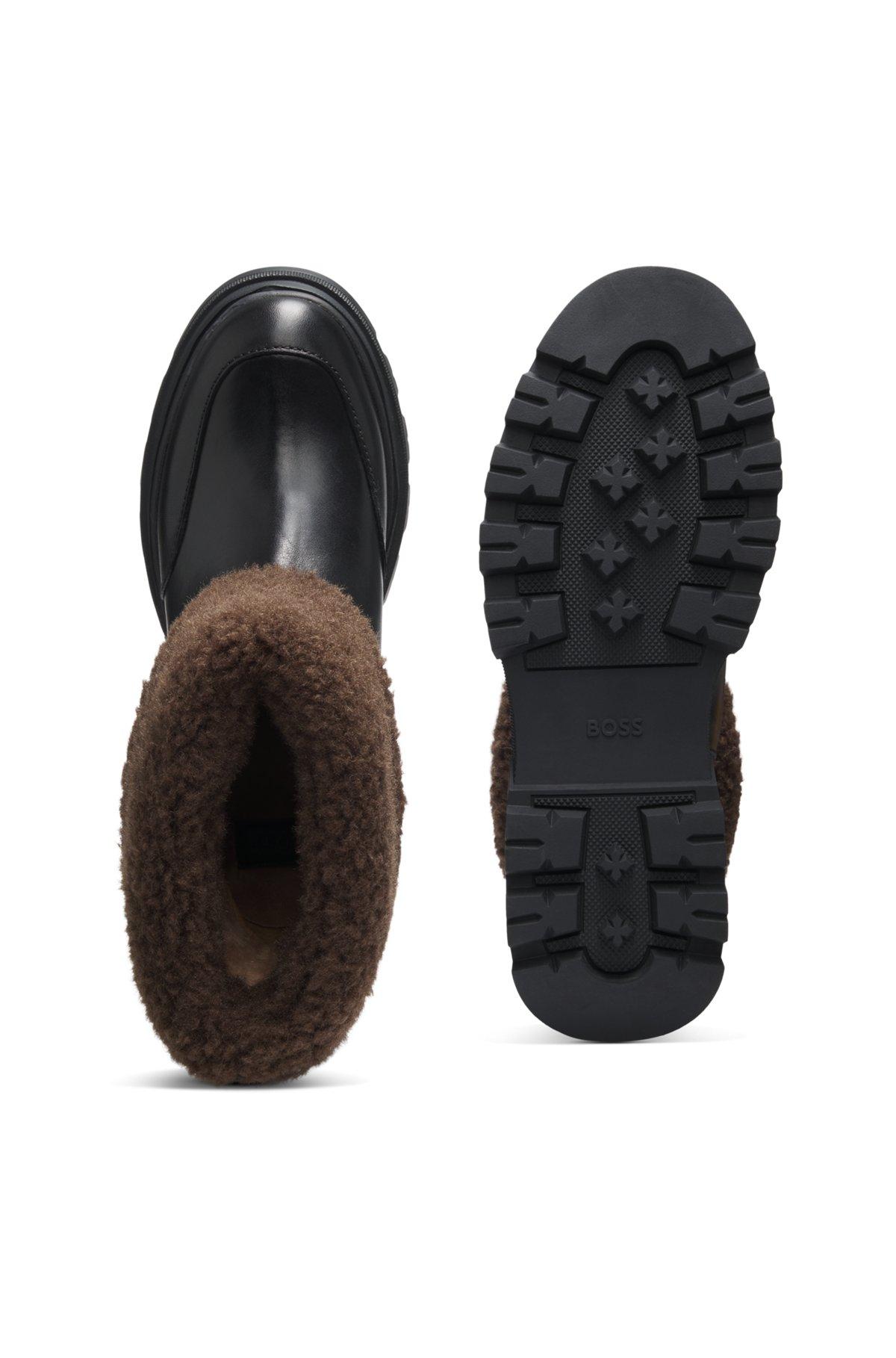 Leather boots with faux-fur trim Product Image