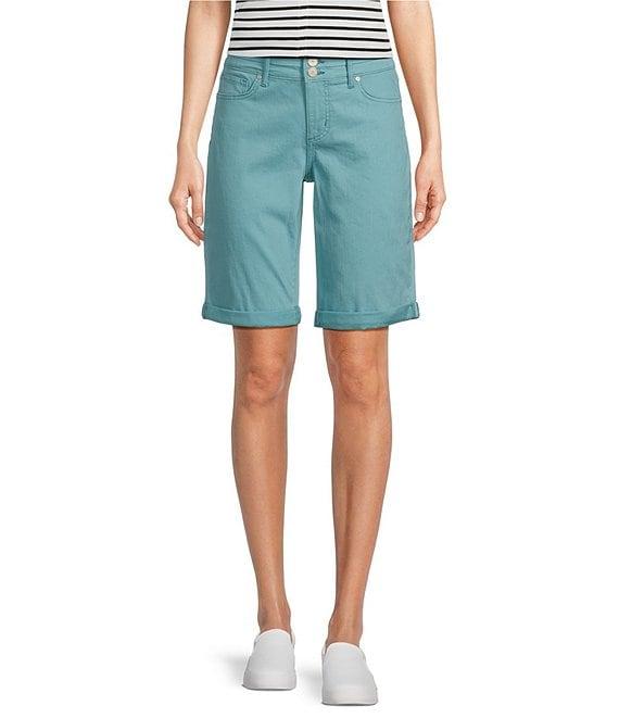 Code Bleu Stretch Denim Soho High Rise Stacked Waist Double Button Bermuda Shorts Product Image