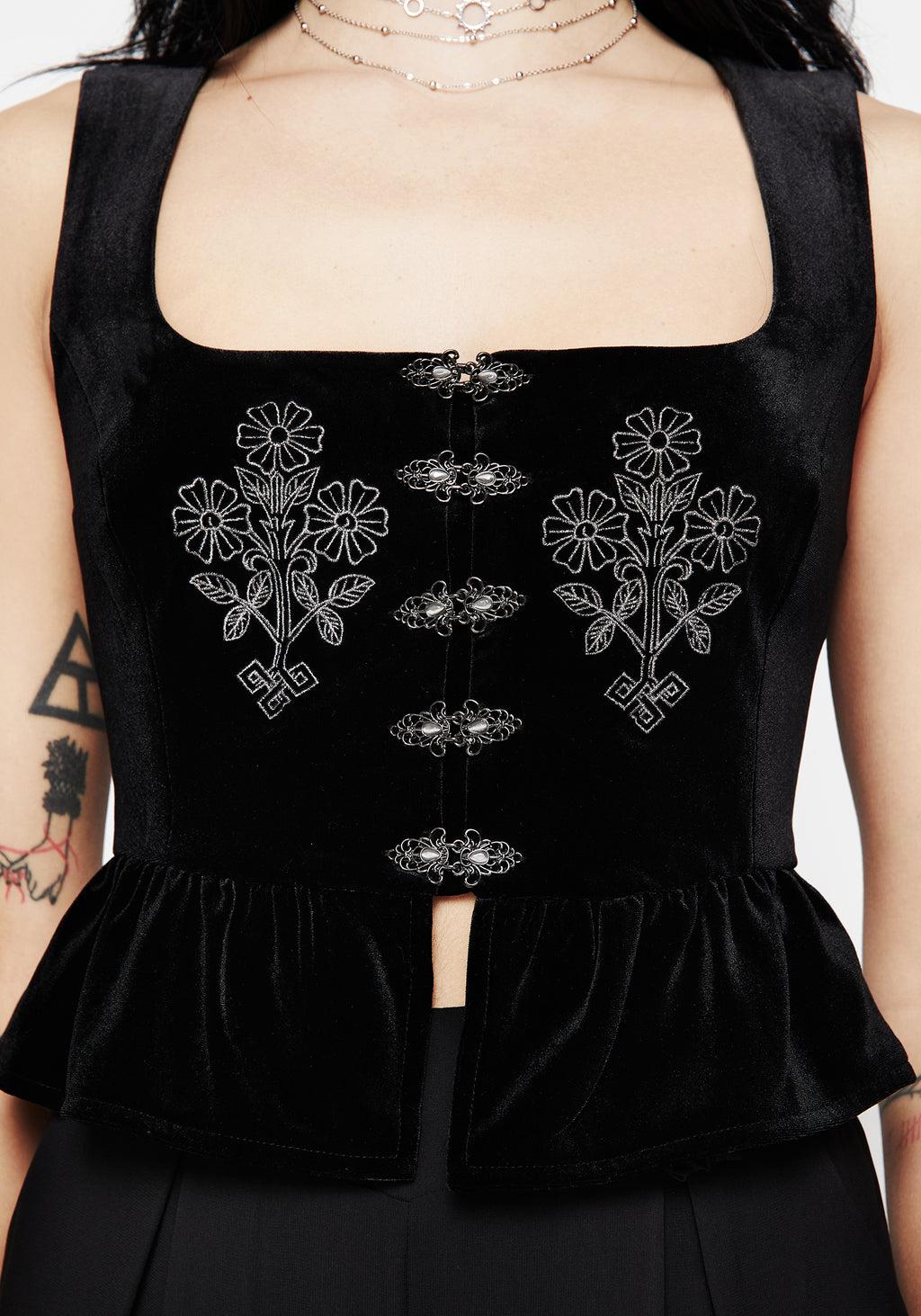 Hellebore Floral Embroidered Waistcoat Top Product Image
