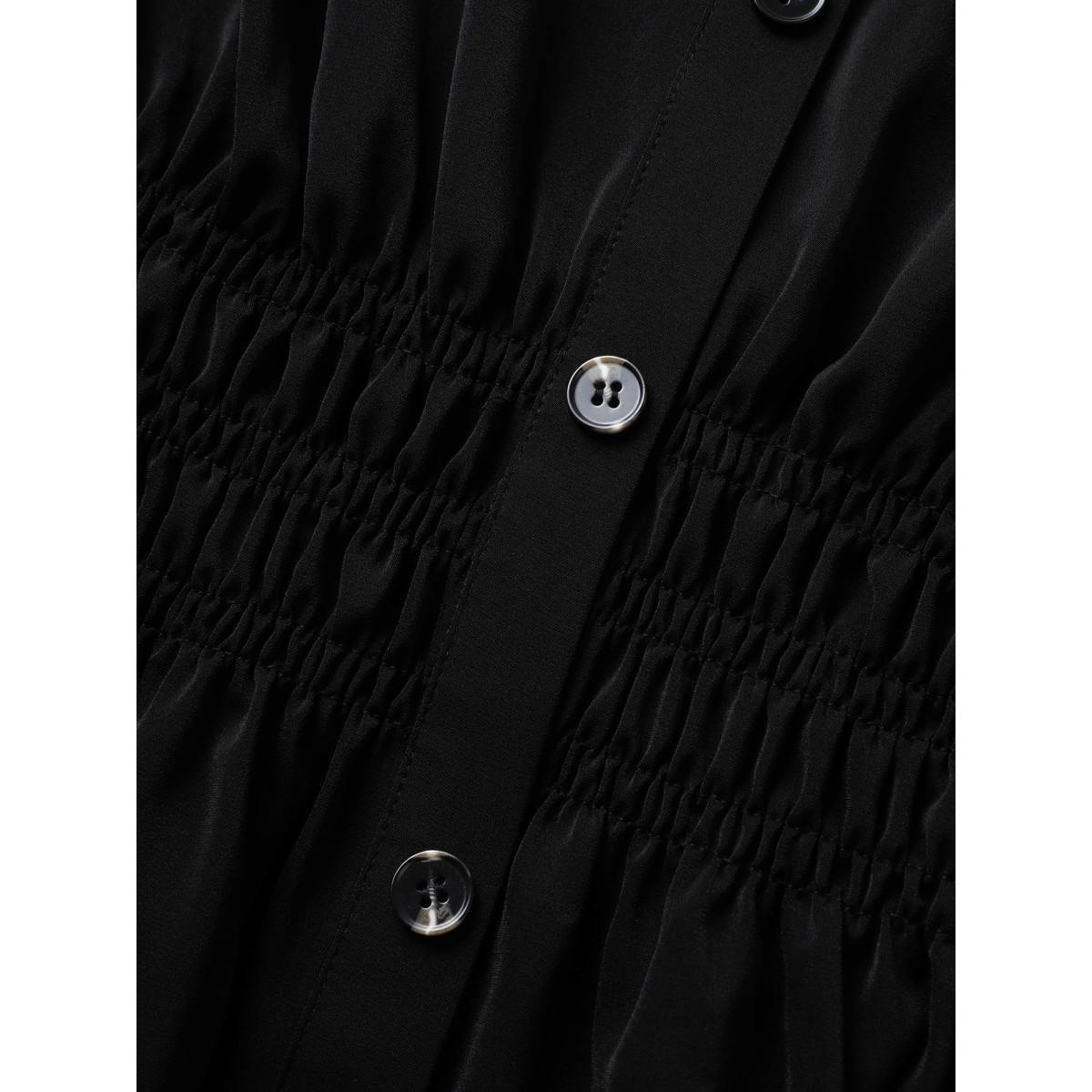 Plus Size Black Shirt Collar Button Cuff Sleeve Blouse Women Office Half Sleeve Shirt collar Office Blouses BloomChic 26/4X Product Image