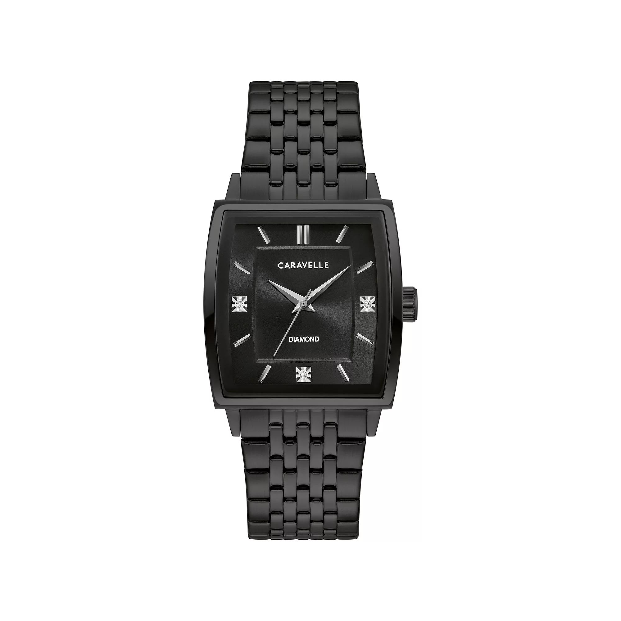 Caravelle by Bulova Men's Modern Black Ion-Plated Stainess Steel Diamond Accent Watch - 45D111,  Product Image