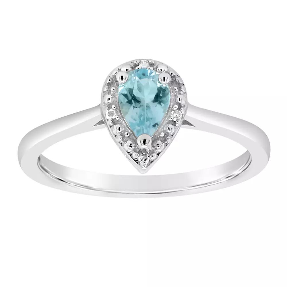 Celebration Gems Sterling Silver Pear Shaped Genuine Aquamarine Diamond Accent Frame Ring, Women's,  Product Image