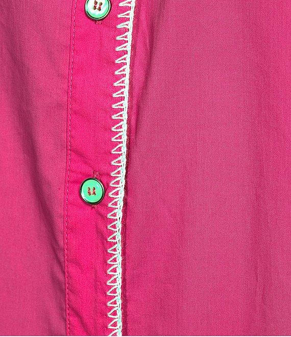 Calessa Embroidered Split V-Neck 3/4 Sleeve Button Front Shirt Product Image