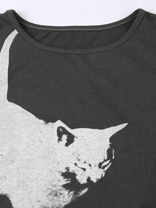 Cat Print Cropped Tank Top Product Image