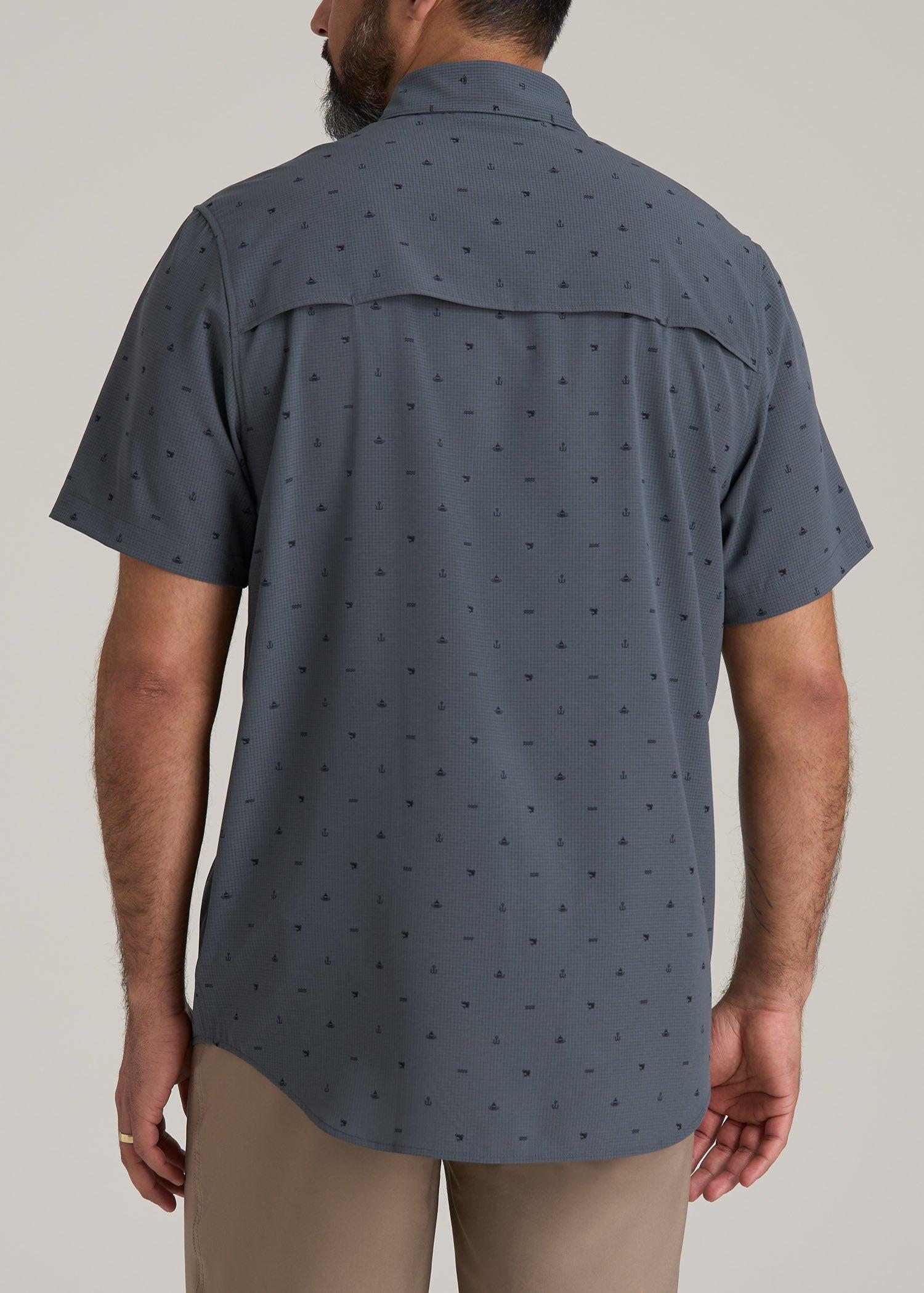 LJ&S Great Lakes Sport Shirt for Tall Men in Fishing Icon Print Male Product Image