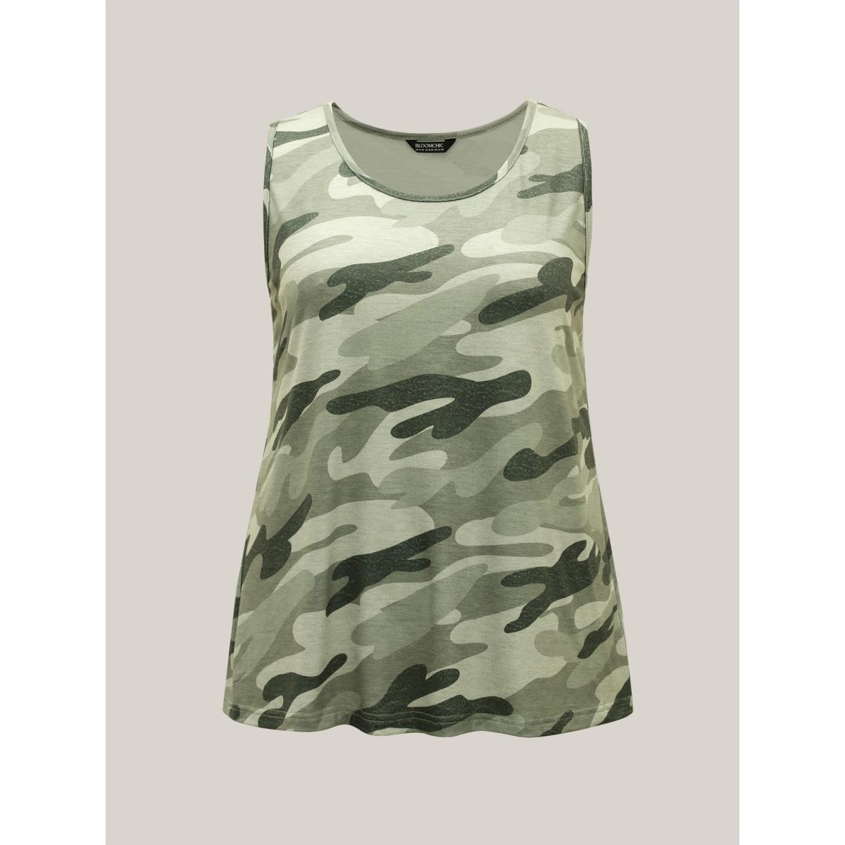 Plus Size Camouflage Print Round Neck Tank Top Women Multicolor Leisure Contrast Round Neck Casual Tank Tops Camis BloomChic 10/M Product Image