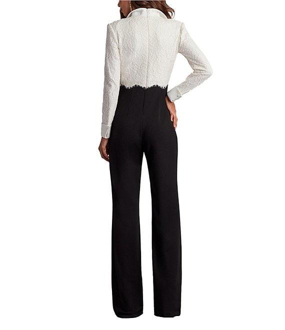 Tadashi Shoji V-Neck Long SLeeve Lace Bodice Crepe Tuxedo Jumpsuit Product Image