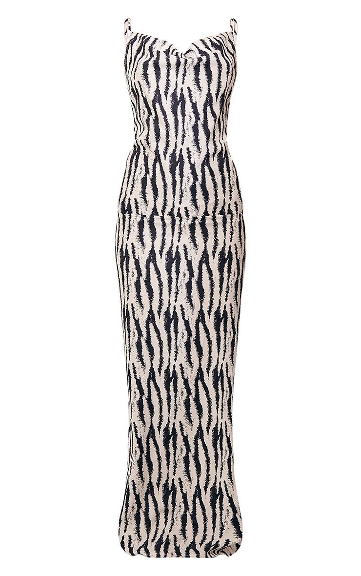 White Zebra Print Satin Cowl Neck Maxi Dress Product Image