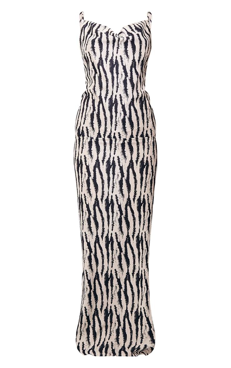 White Zebra Print Satin Cowl Neck Maxi Dress Product Image