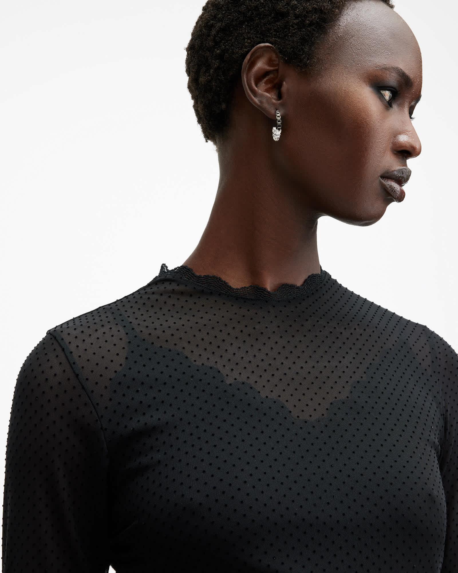 Adara Polka Dot Tulle Mini Dress Black | ALLSAINTS US Product Image