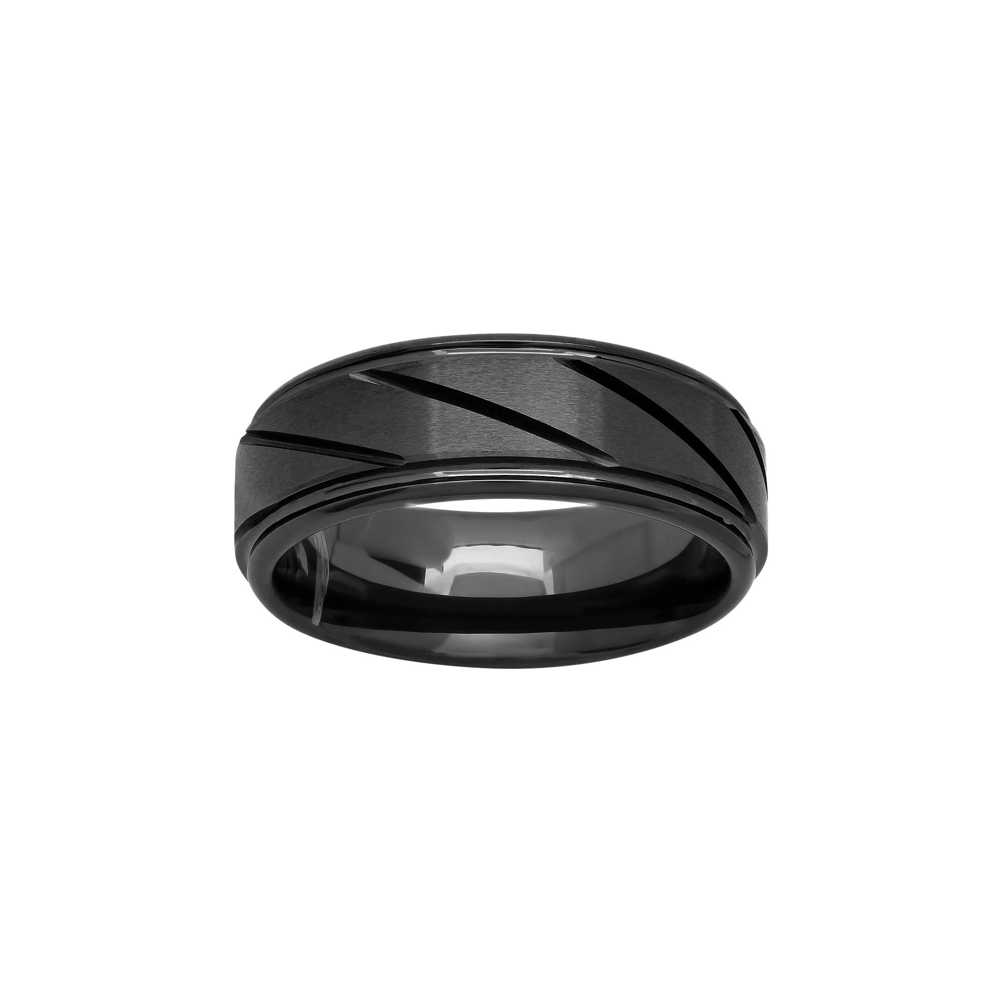 Jewelry Nation Black Ion-Plated Ceramic Slant Groove Band - Men, Men's,  Product Image