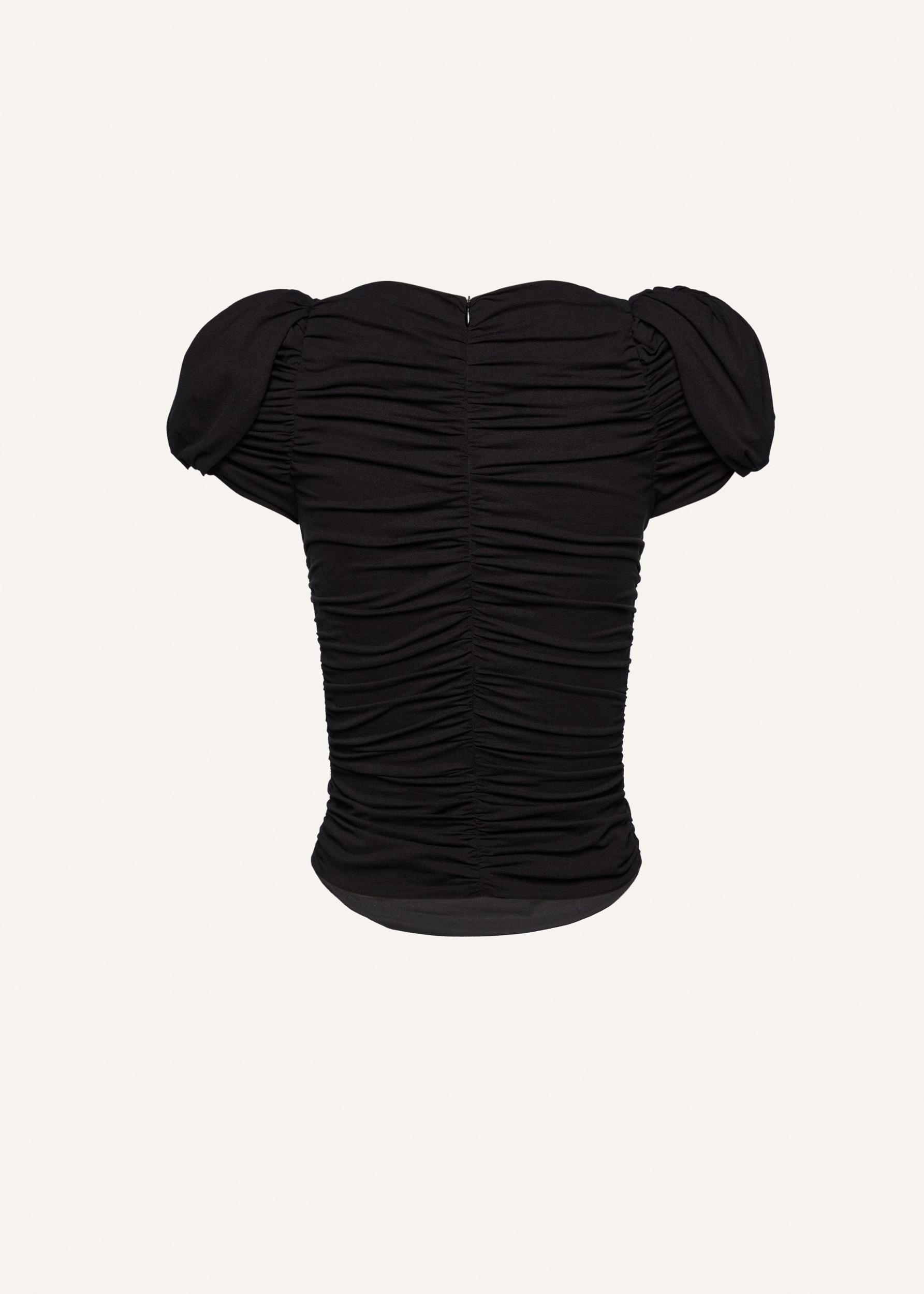 Puff sleeve ruched blouse in black Product Image