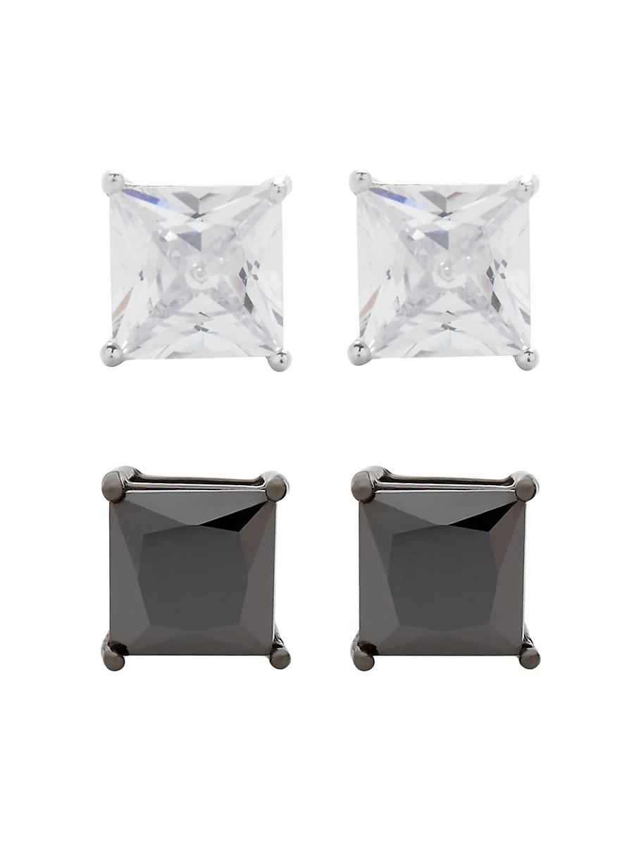 Mens Stainless Steel & Cubic Zirconia Stud Earrings Product Image